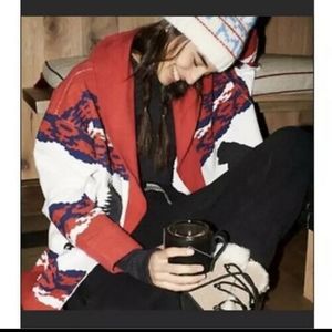 Free People Movement Womens All Team Cardigan Sweater Red Bear Pine Trees XS New